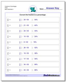 Fraction Worksheets to Percentages Fifties
