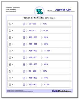 Fraction Worksheets to Percentages Larger Numbers 2