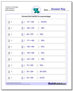 Fraction Worksheets to Percentages Larger Numbers 3