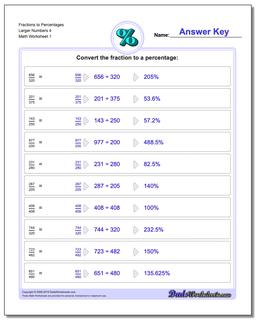 Percentages Fraction Worksheets to Larger Numbers 4