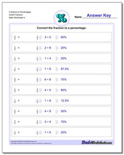 Fraction Worksheets to Percentages Small Fractions
