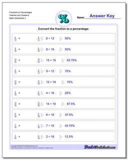 Fraction Worksheets to Percentages Twelves and Sixteens /worksheets/percentages.html