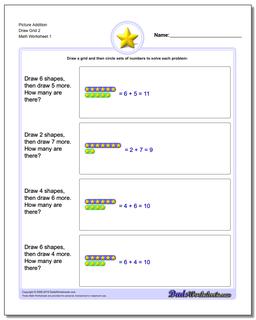 Picture Math Addition Worksheet Draw Grid 2