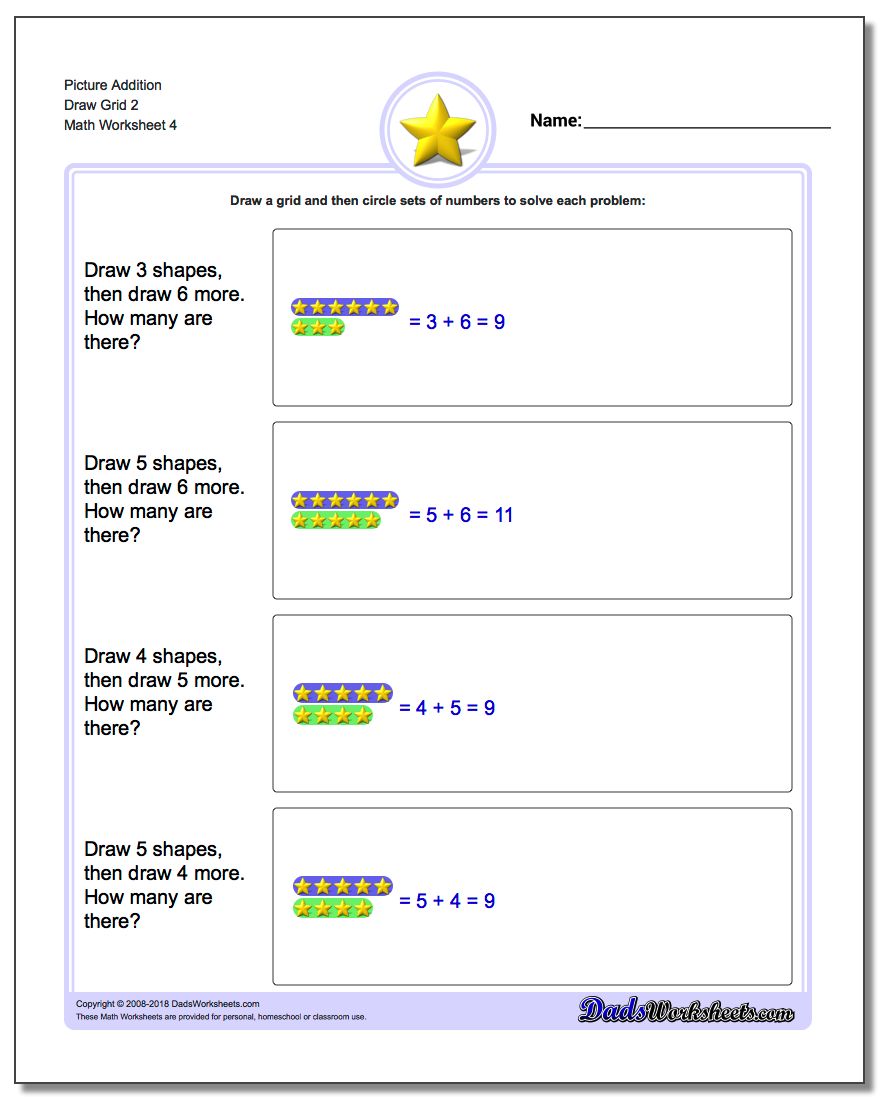 Picture Addition Worksheet Draw Grid 2