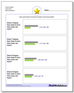 Picture Addition Worksheet Draw Grid 3