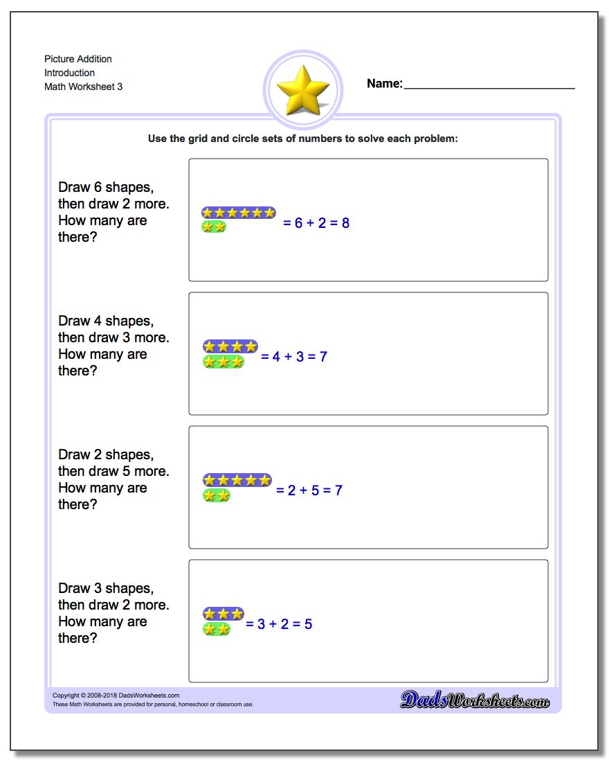 Picture Addition Worksheet Introduction