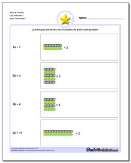 Picture Math Division Worksheet Grid Matches 1