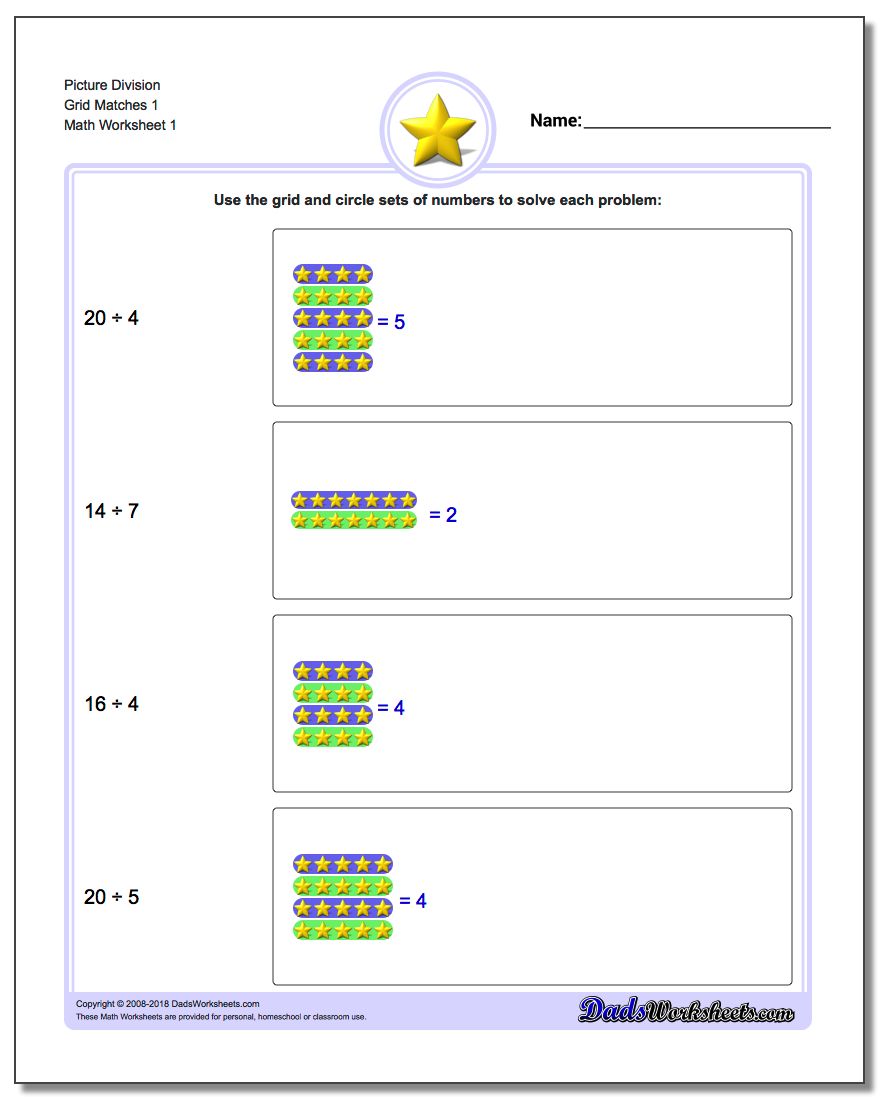 Picture Math Division Worksheet Grid Matches 1