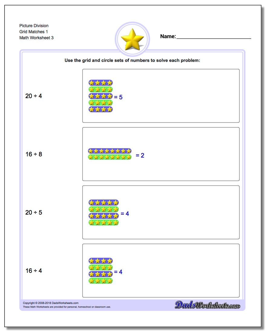 Picture Division Worksheet Grid Matches 1