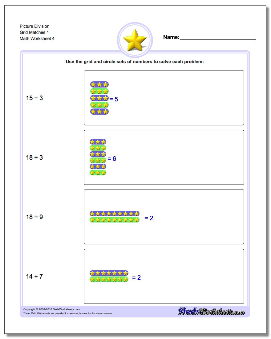 Picture Division Worksheet Grid Matches 1