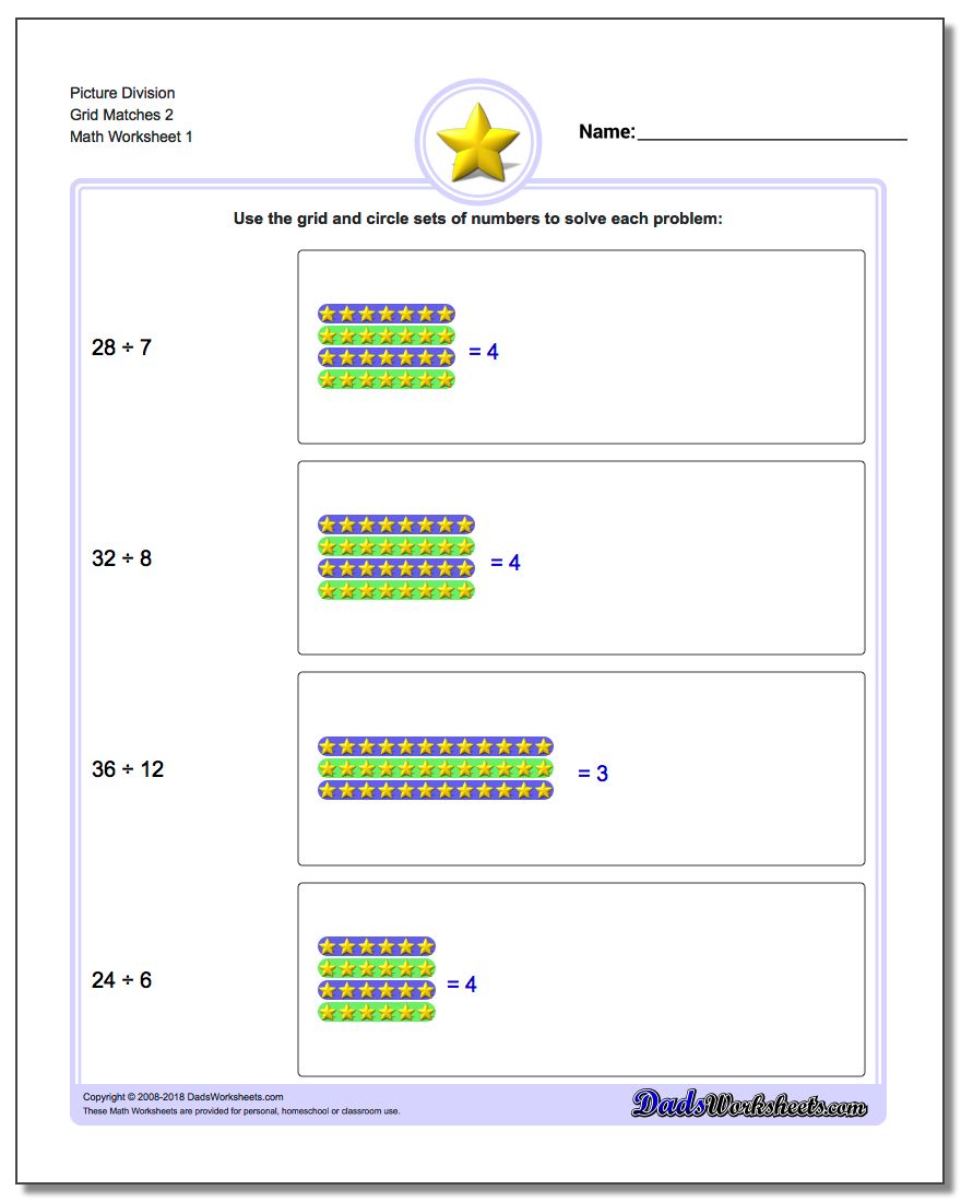 Picture Math Division Worksheet Grid Matches 2