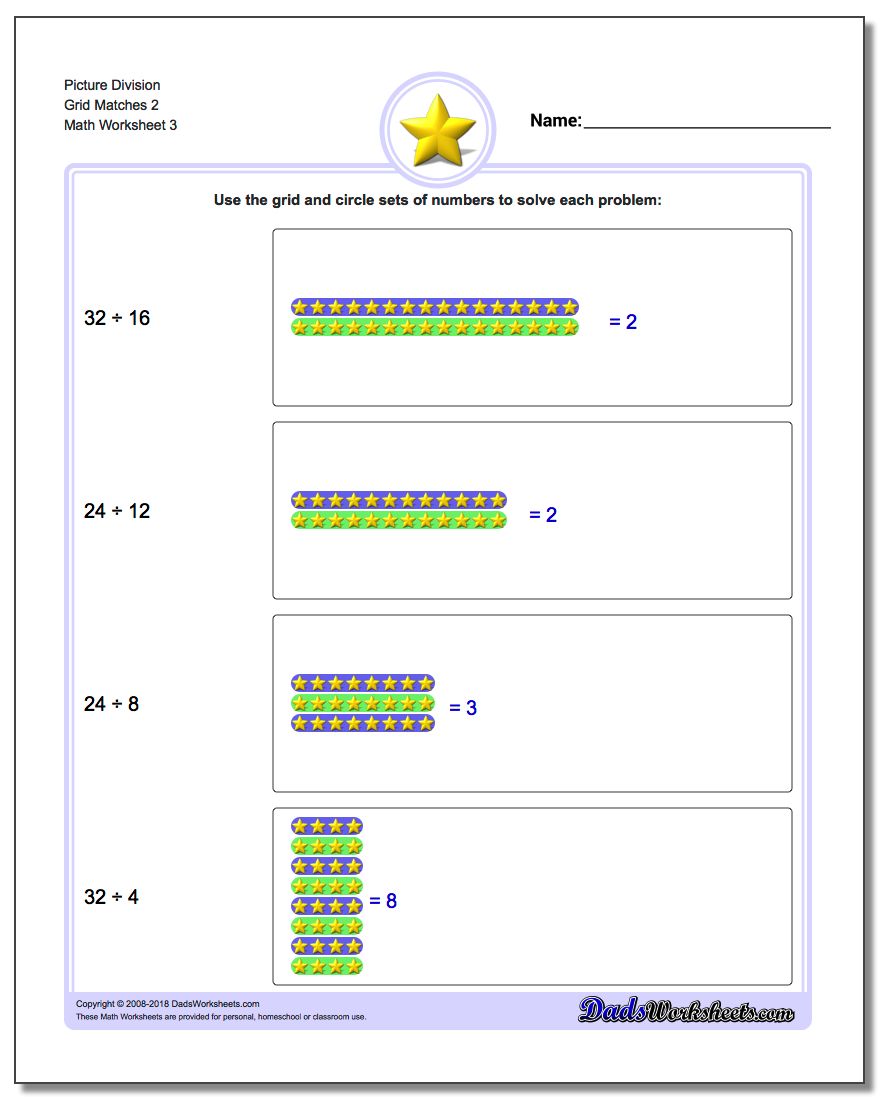 Picture Division Worksheet Grid Matches 2