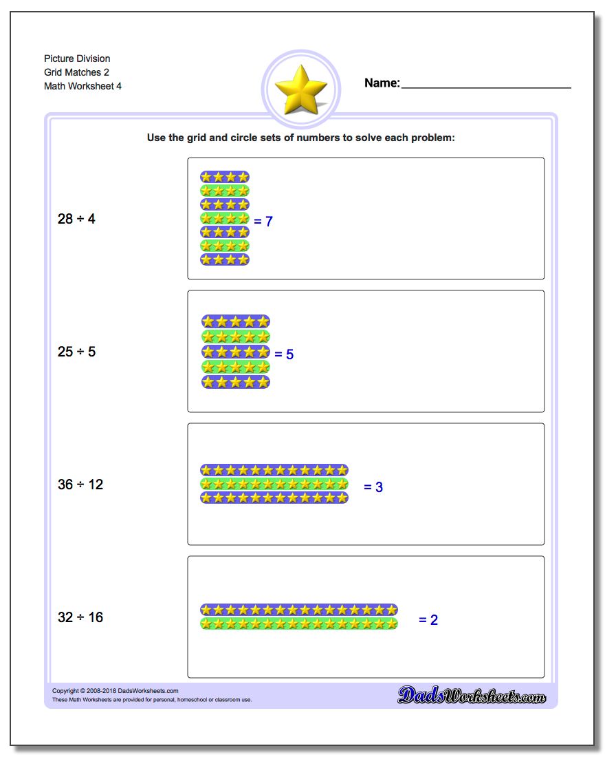 Picture Division Worksheet Grid Matches 2