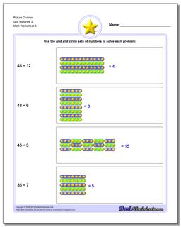 Picture Division Worksheet Grid Matches 3