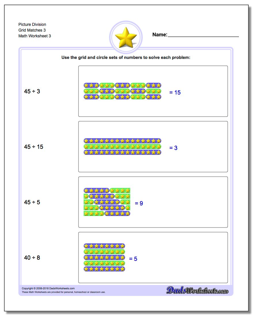 Picture Division Worksheet Grid Matches 3