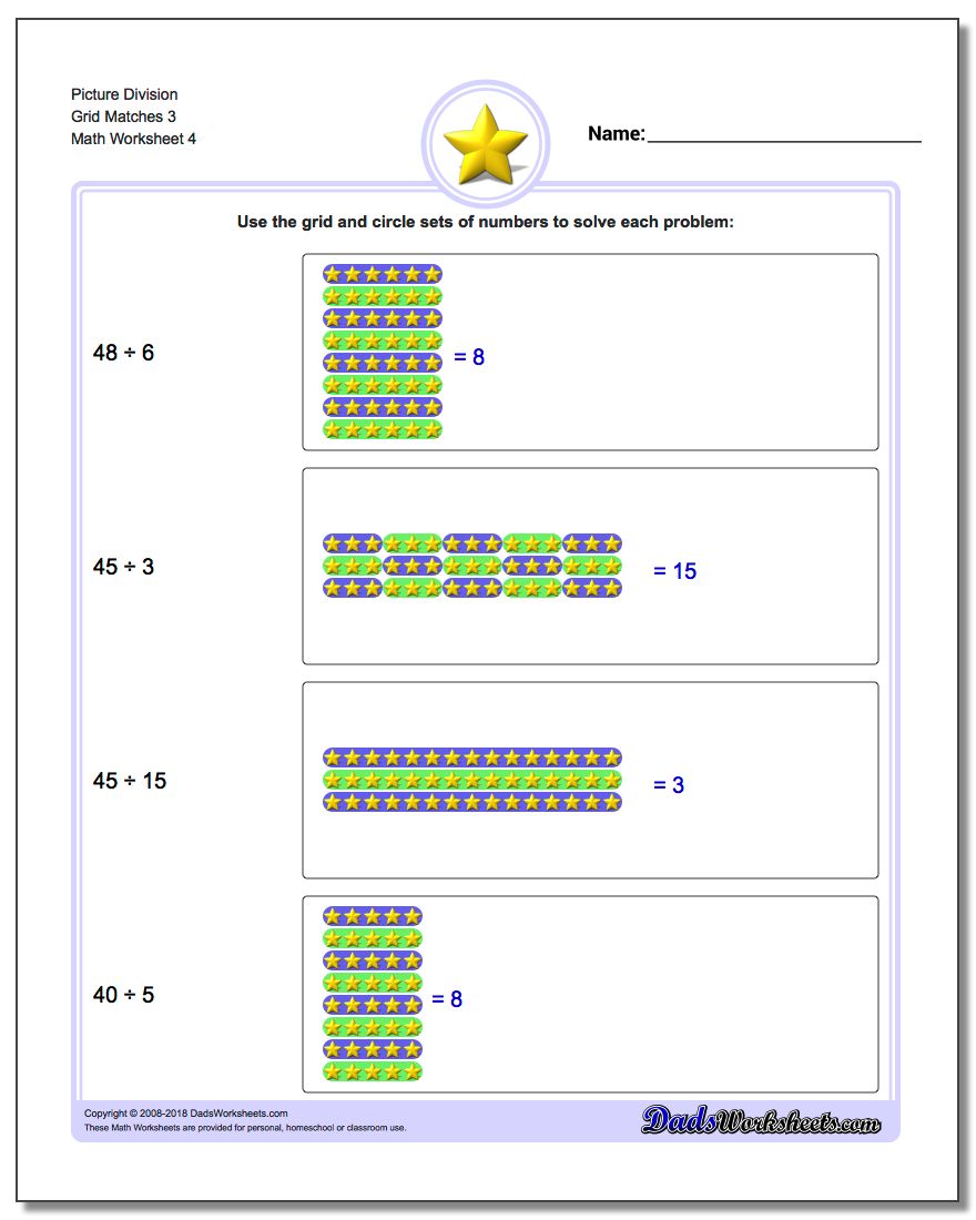 Picture Division Worksheet Grid Matches 3