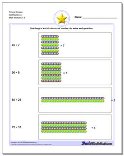 Picture Division Worksheet Grid Matches 4