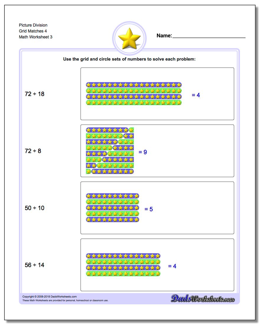 Picture Division Worksheet Grid Matches 4