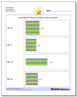 Picture Division Worksheet Grid Matches 4