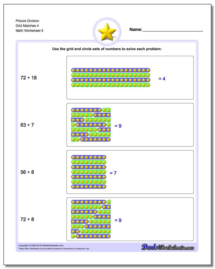Picture Division Worksheet Grid Matches 4