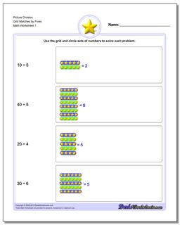 Picture Math Division Worksheet Grid Matches by Fives