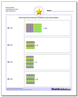Picture Division Worksheet Grid Matches by Fives