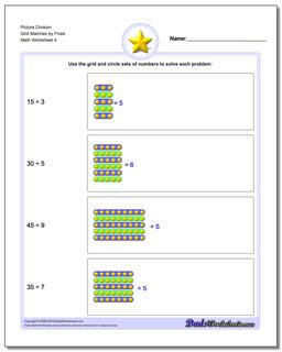 Picture Division Worksheet Grid Matches by Fives