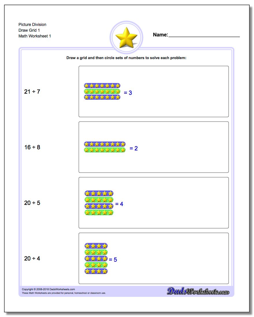 Picture Math Division Worksheet Draw Grid 1