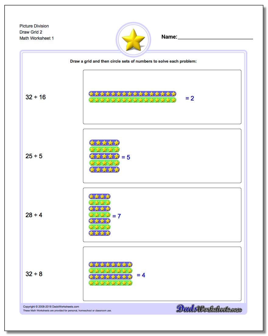 Picture Math Division Worksheet Draw Grid 2