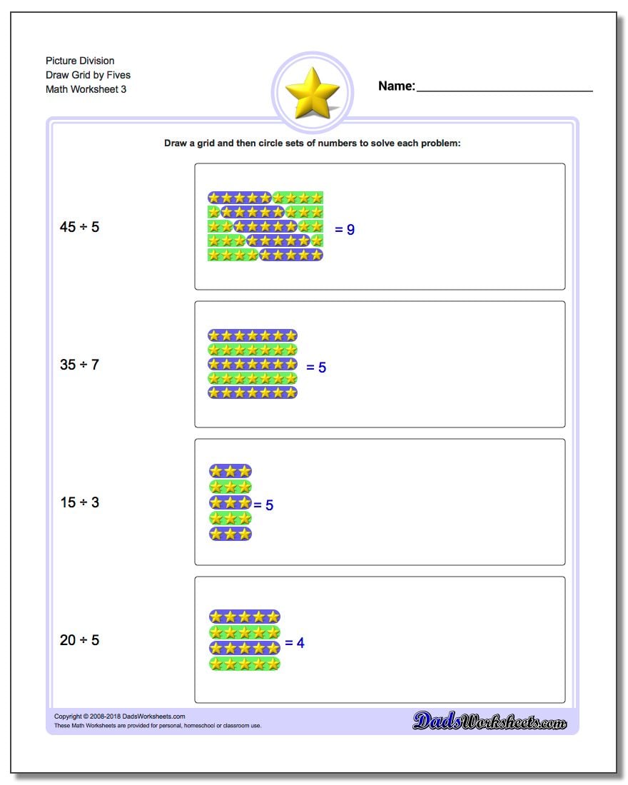 Picture Division Worksheet Draw Grid by Fives