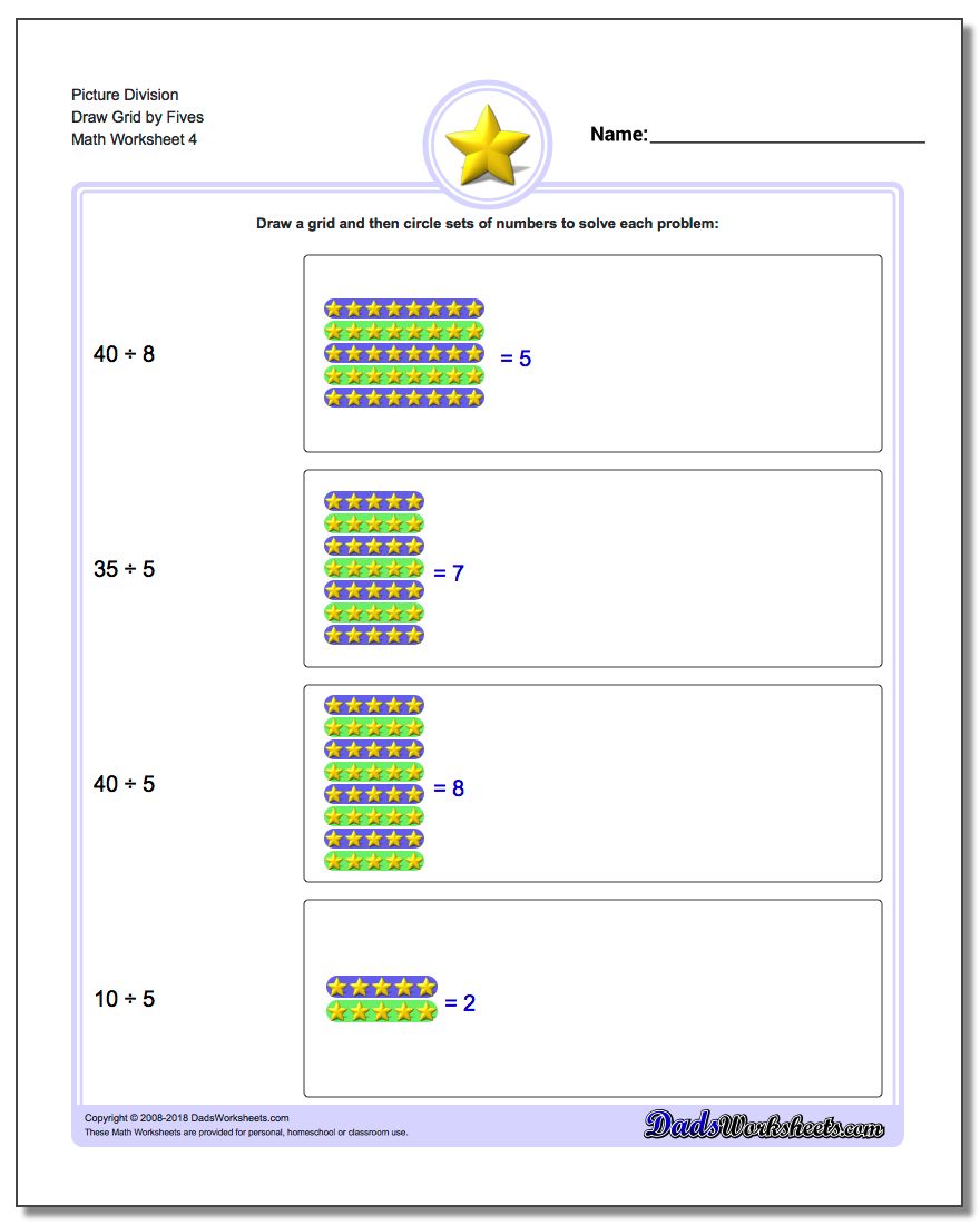 Picture Division Worksheet Draw Grid by Fives