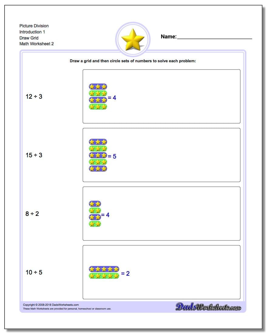 Picture Division Worksheet Introduction 1 Draw Grid www.dadsworksheets.com/worksheets/picture-math-division.html