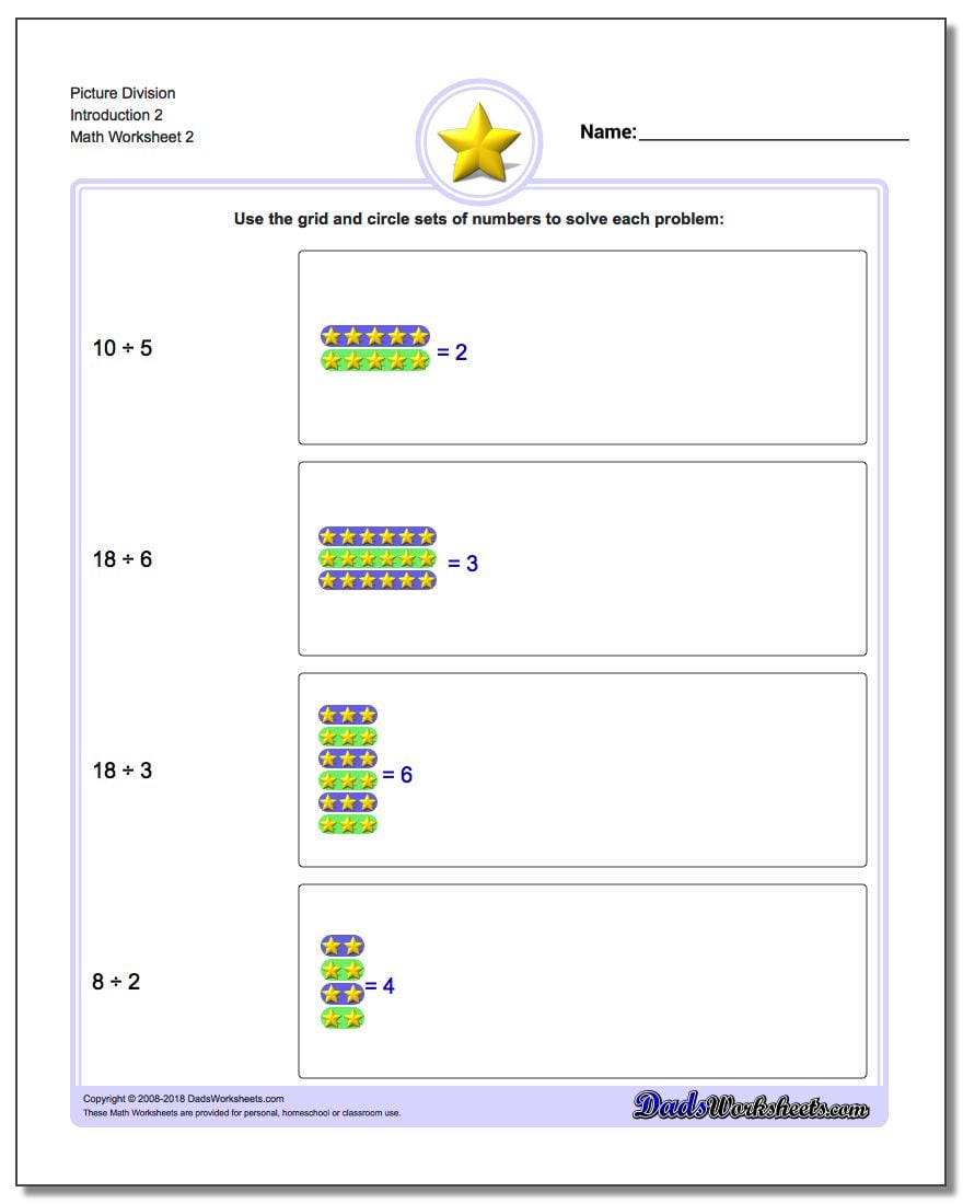 Picture Division Worksheet Introduction 2 www.dadsworksheets.com/worksheets/picture-math-division.html