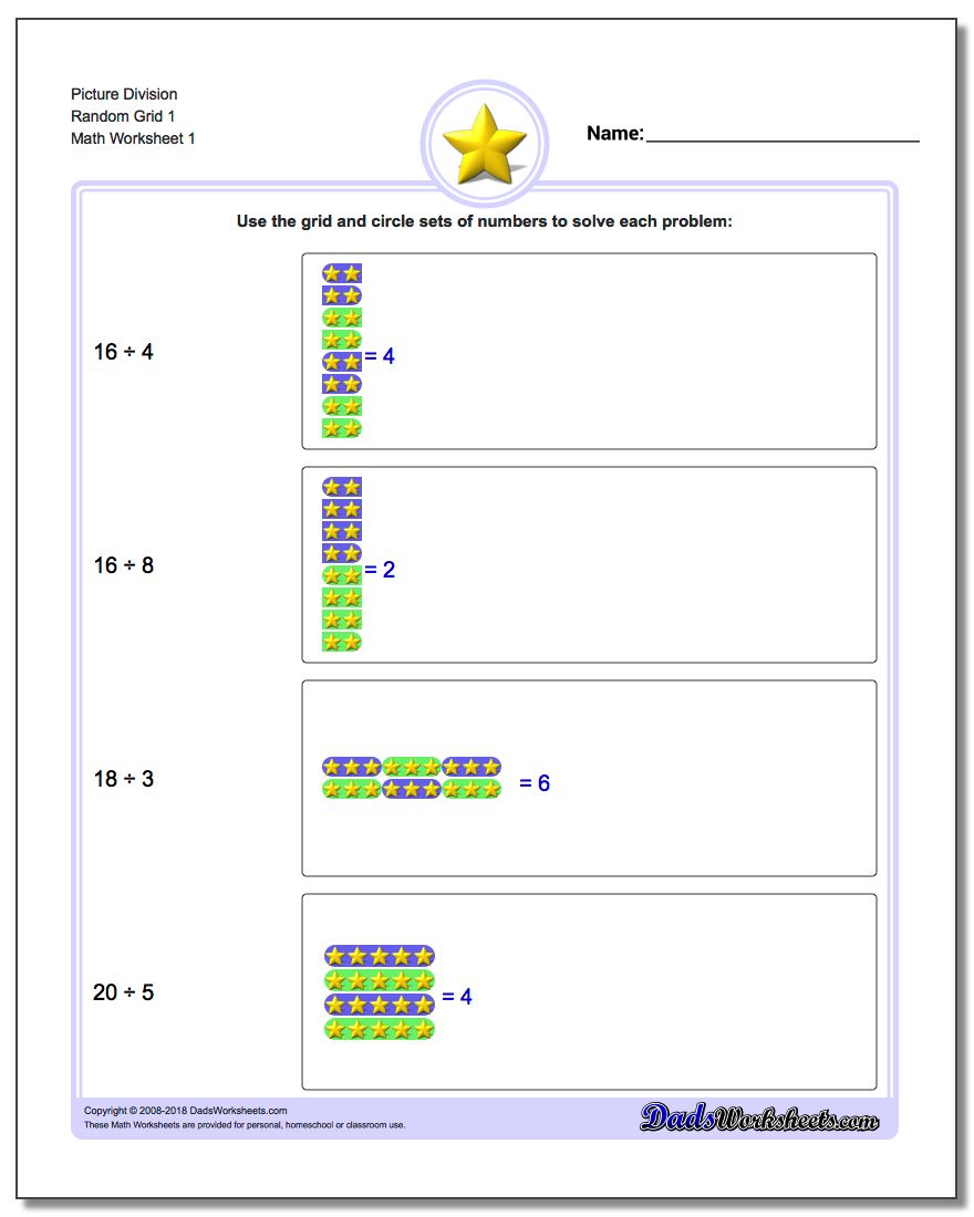 Picture Math Division Worksheet Random Grid 1