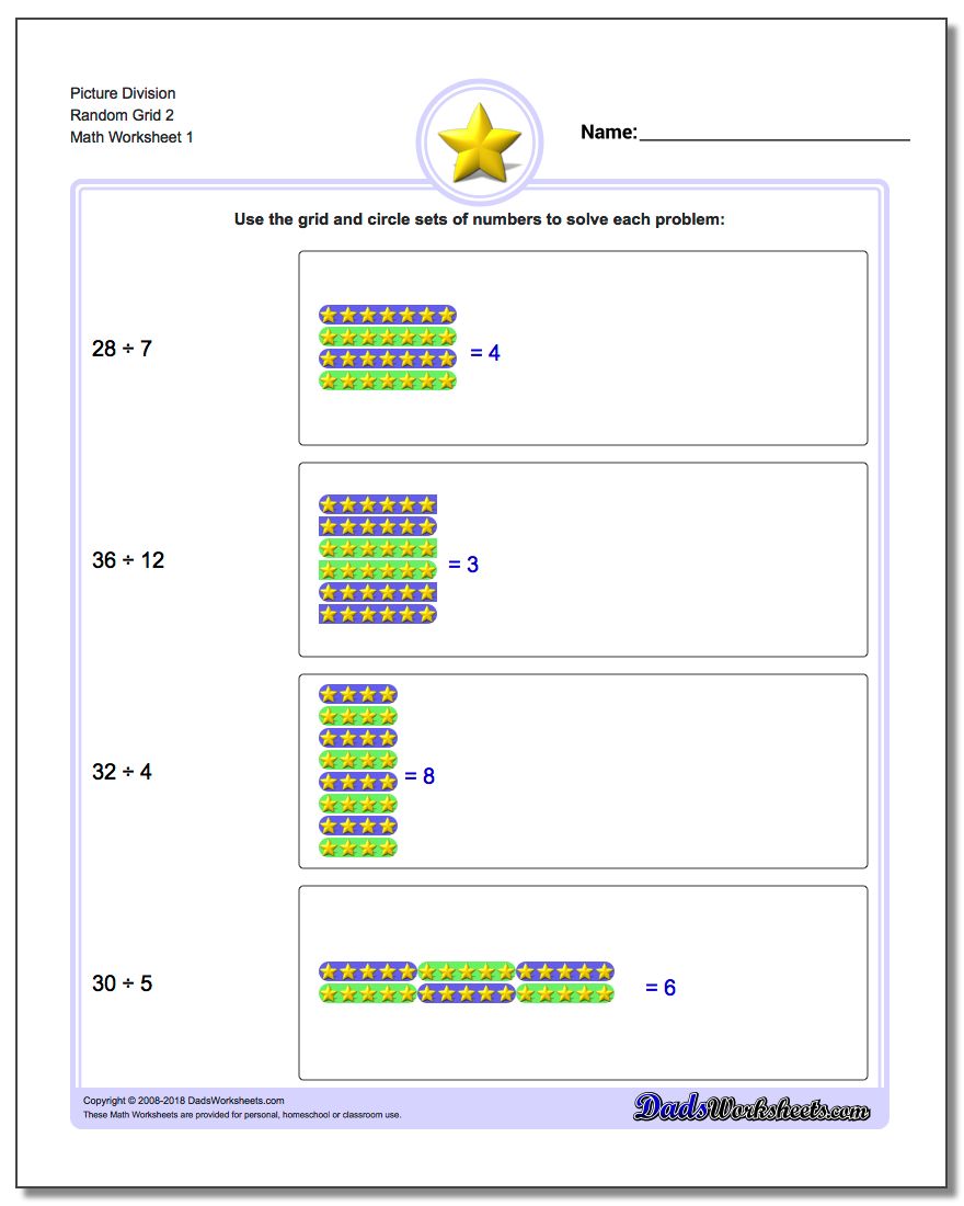 Picture Math Division Worksheet Random Grid 2