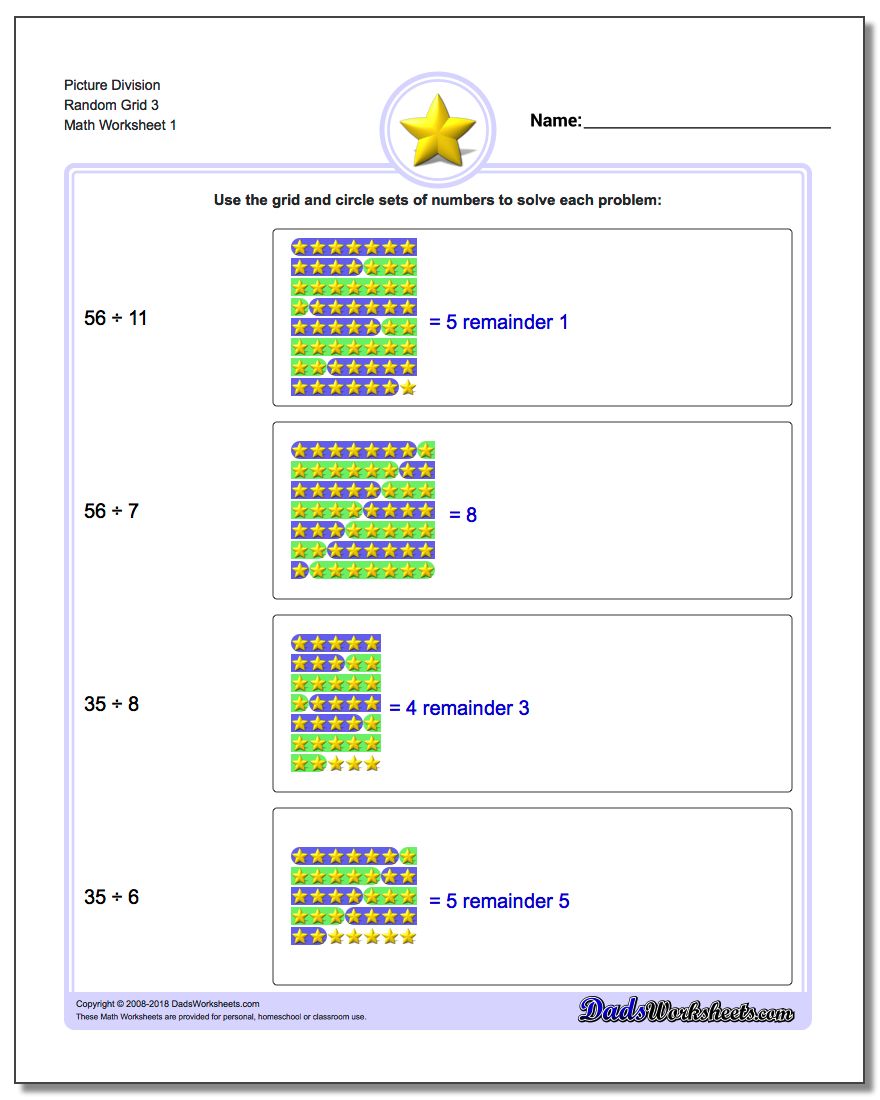 Picture Math Division Worksheet Random Grid 3