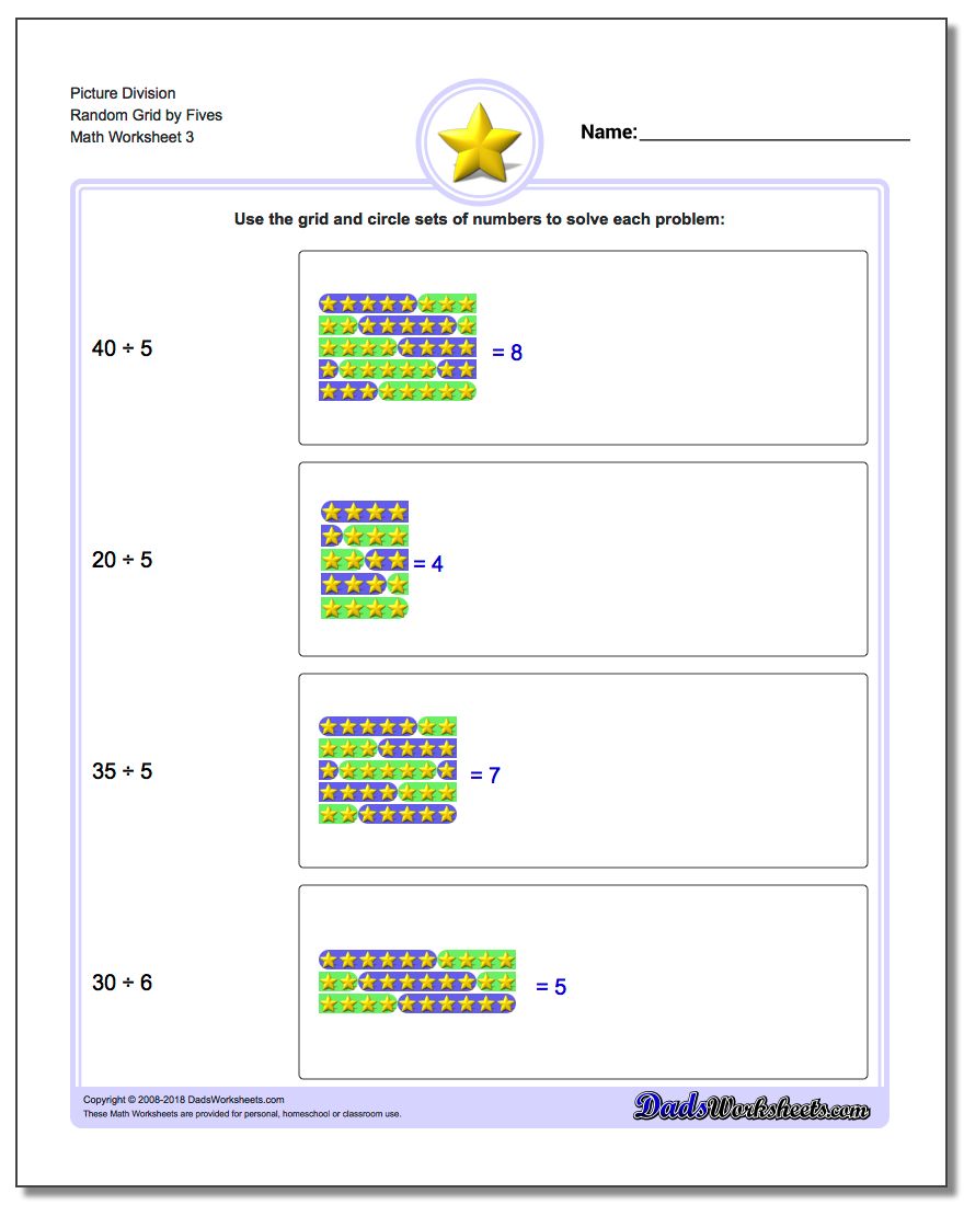 Picture Division Worksheet Random Grid by Fives