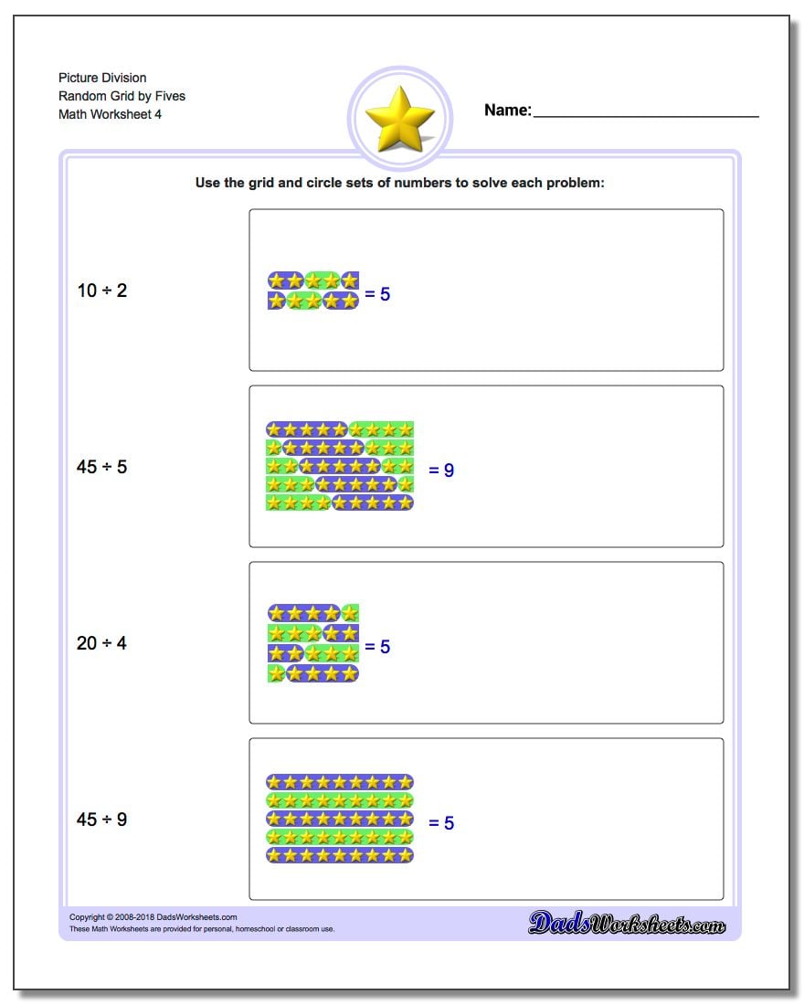 Picture Division Worksheet Random Grid by Fives