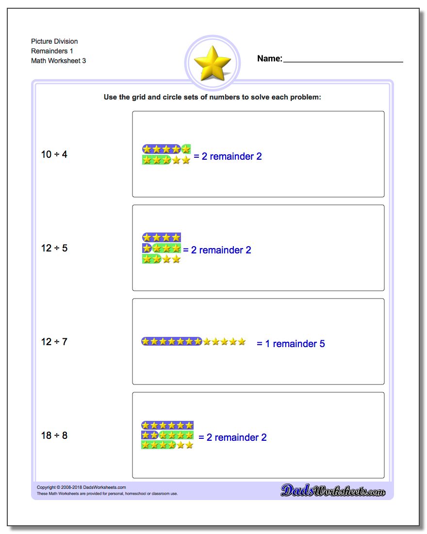 Picture Division Worksheet Remainders 1