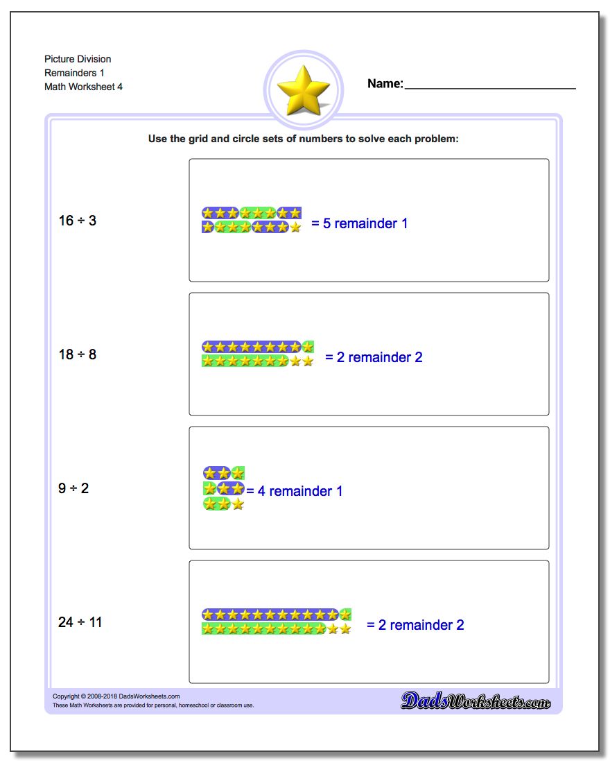 Picture Division Worksheet Remainders 1