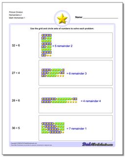 Picture Math Division Worksheet Remainders 2