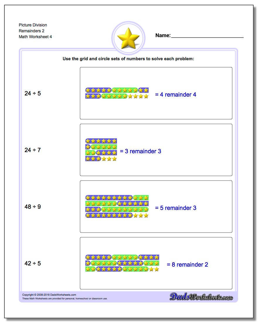 Picture Division Worksheet Remainders 2