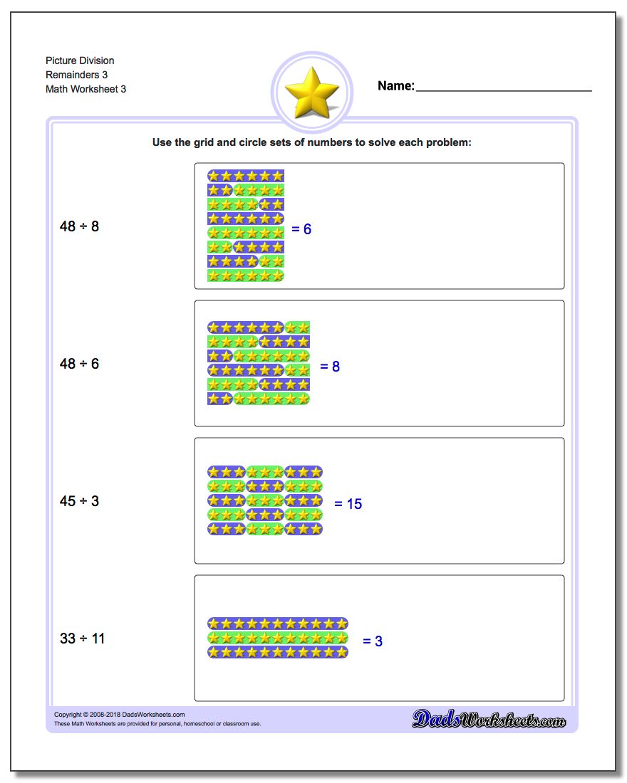 Picture Division Worksheet Remainders 3