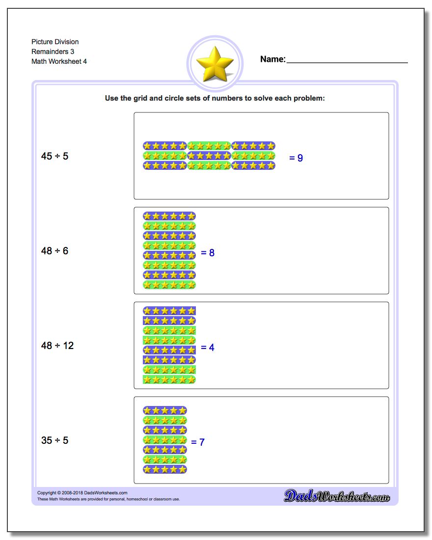 Picture Division Worksheet Remainders 3