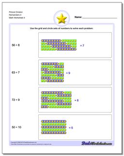 Picture Division Worksheet Remainders 4