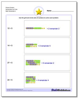 Picture Division Worksheet Remainders by Fives