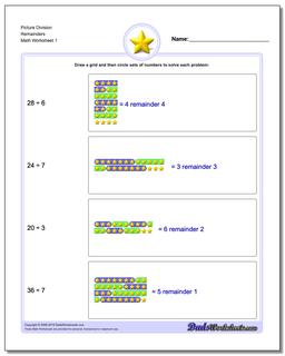 Picture Math Division Worksheet Remainders