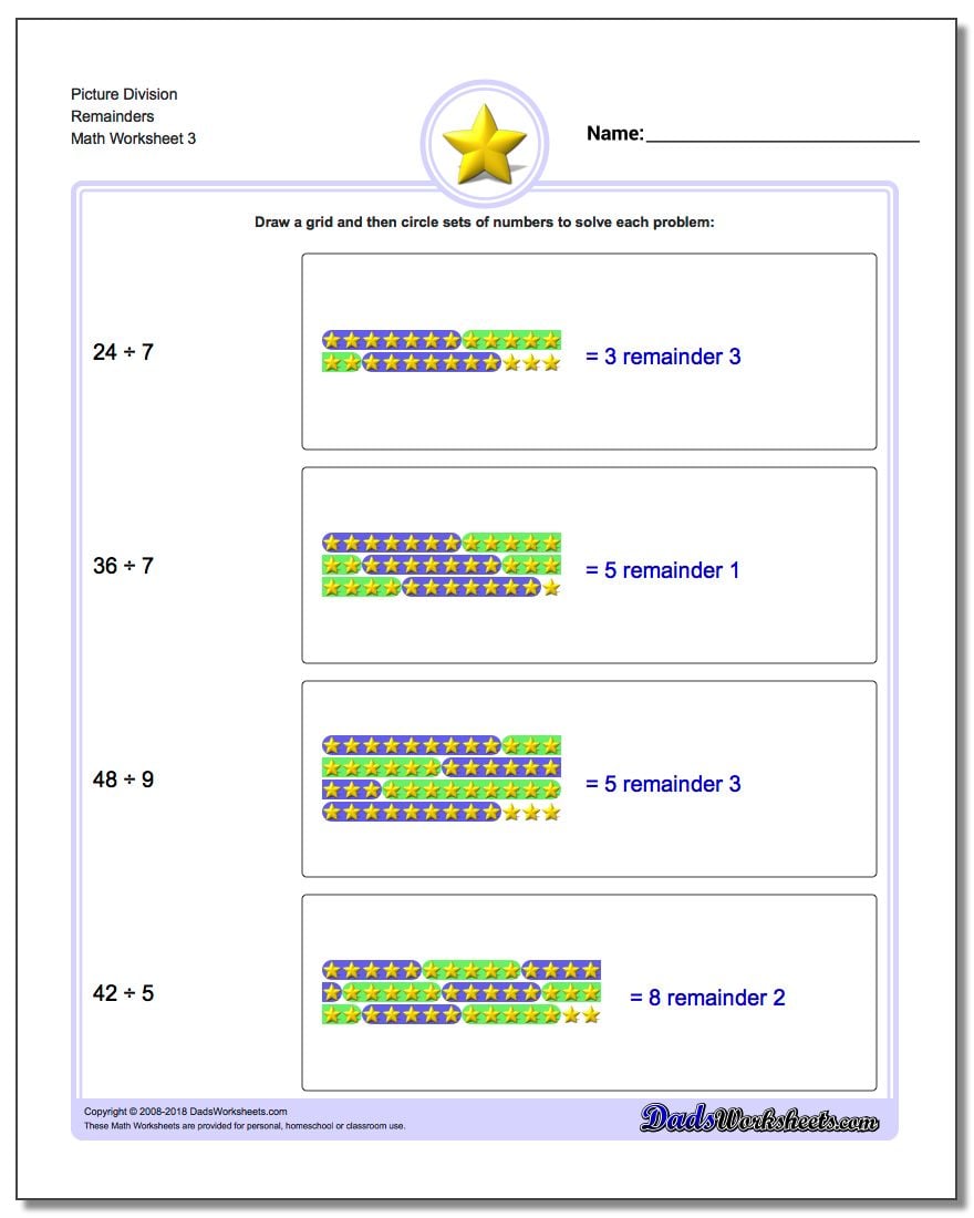 Picture Division Worksheet Remainders