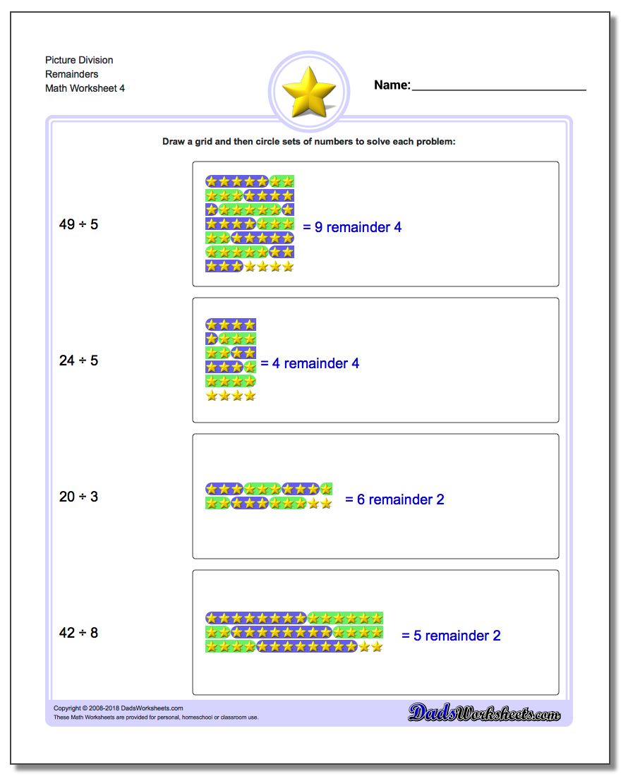 Picture Division Worksheet Remainders