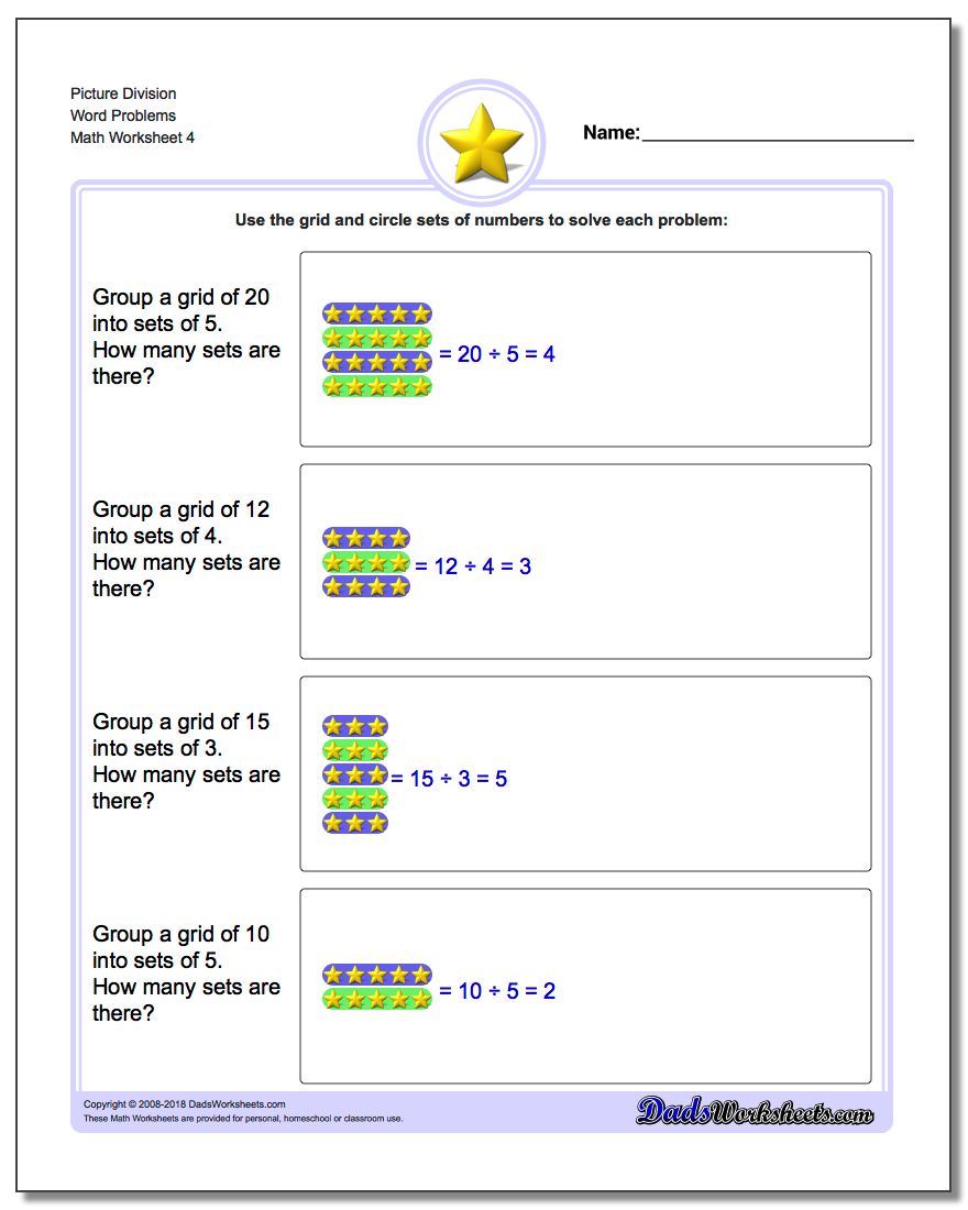 Picture Division Worksheet Word Problems Worksheet